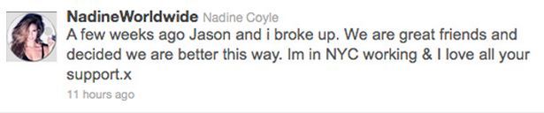 Nadine anunciou sua separação no Twitter