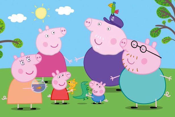 Peppa Pig ja hänen perheensä valokuvassa TV -ohjelmasta